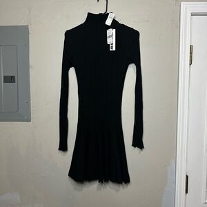 NWT Jil Sander Black Ribbed Long Sleeve Dress Size 34